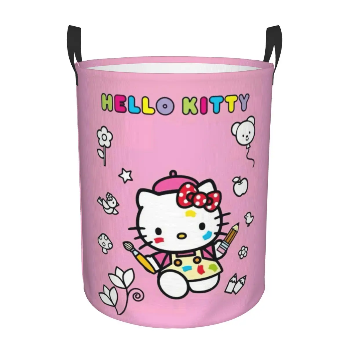 Custom Hello Kitty Anime Cartoon Laundry Basket Collapsible Large Clothing Storage Bin Baby Hamper