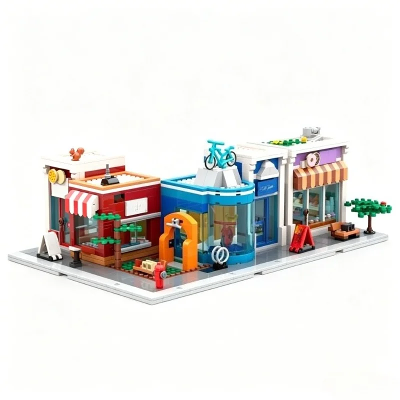 1042PCS Customize Series Main Street City Shops Modular Building Blocks Model Custom Puzzle DIY Assembly Educational Toy Gifts