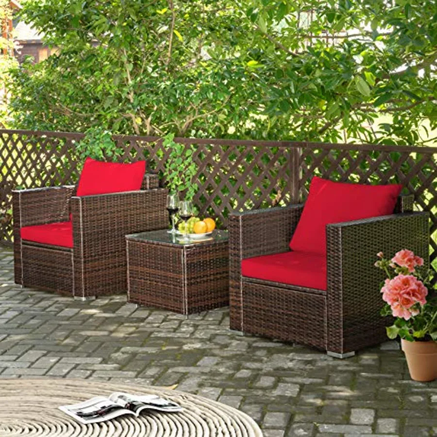 Patio furniture set for garden, poolside, balcony: PE rattan wicker, beige, washable cushions tempered glass tabletop