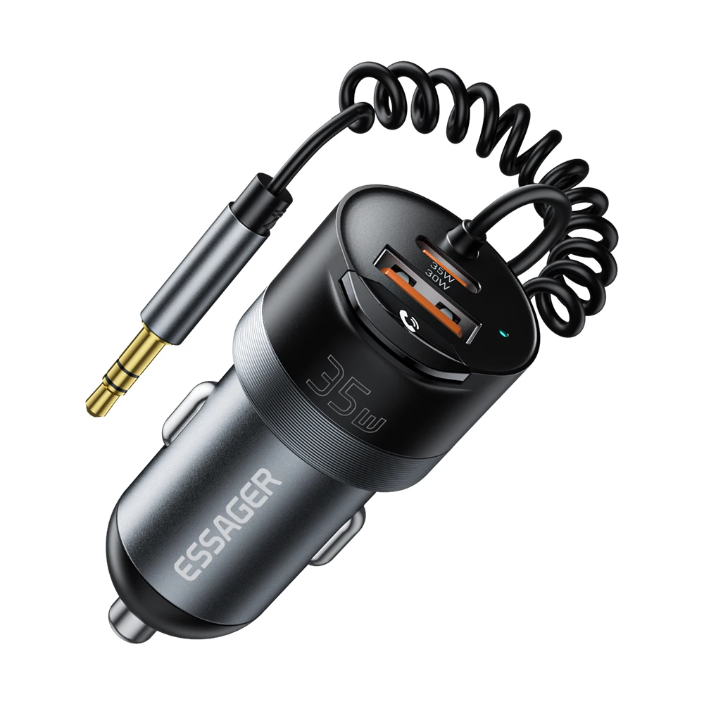 Ładowarka samochodowa Essager Bluetooth 5.3 z kablem AUX 3.5mm, szybkie ładowanie 35W do iPhone 16 15 Huawei Samsung, ładowarki samochodowe Bluetooth — zdjęcie produktu 7