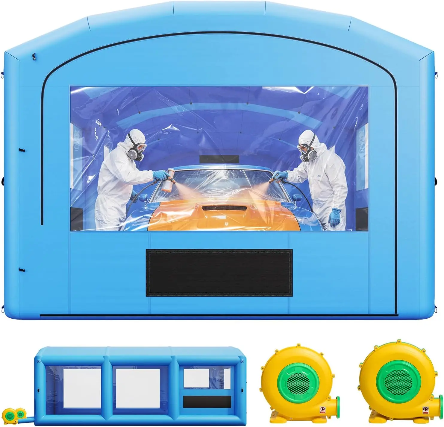 Inflatable Paint Booth, 30 x 16 x 12 ft, Portable Spray Booth with 750W+950W Blowers and Large Filter Cotton, Arched Roof Blow U