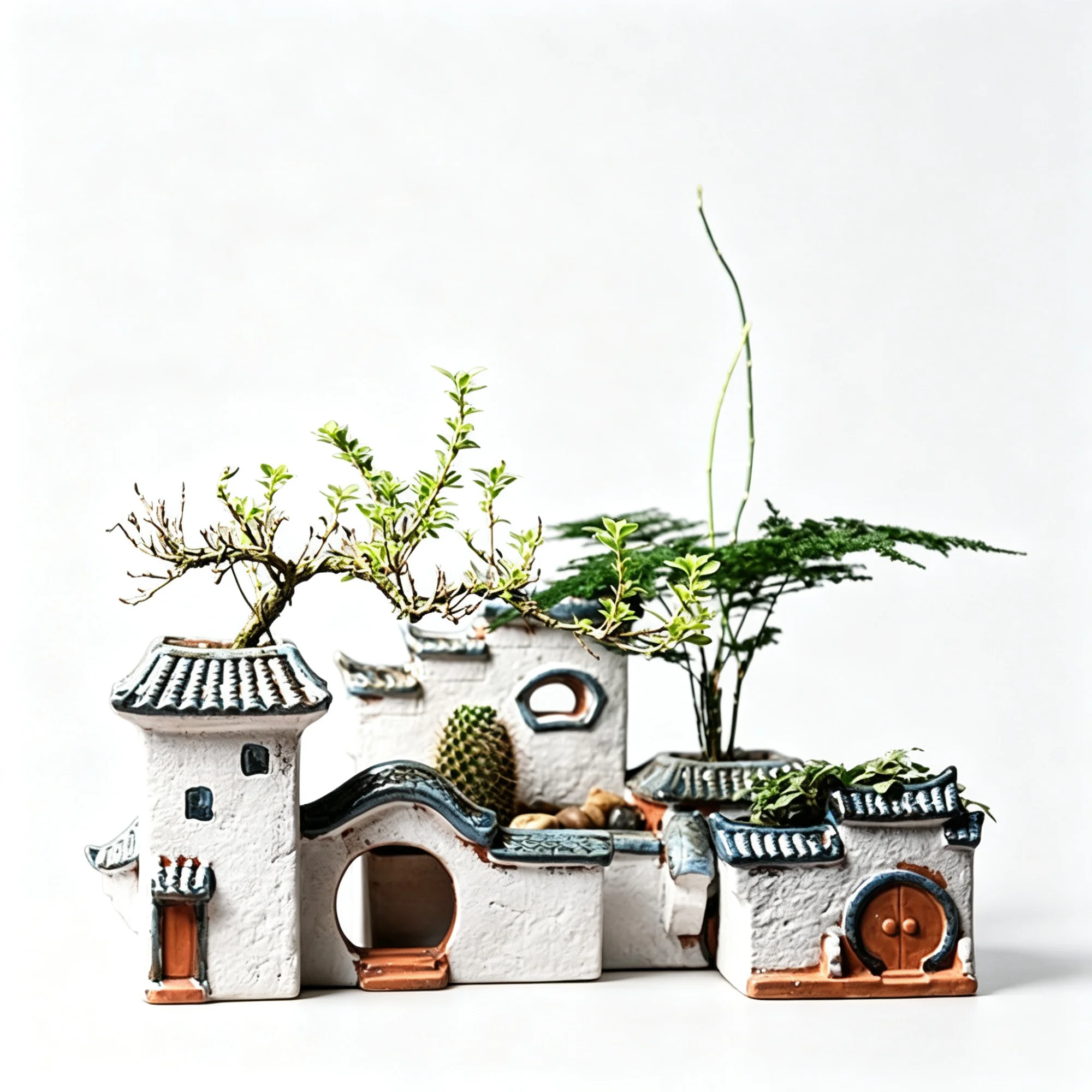 Classical Jiangnan Architectural Flower Pot Creative Desktop Potted Plant Fish Tank Landscaping Ornament Home Decor
