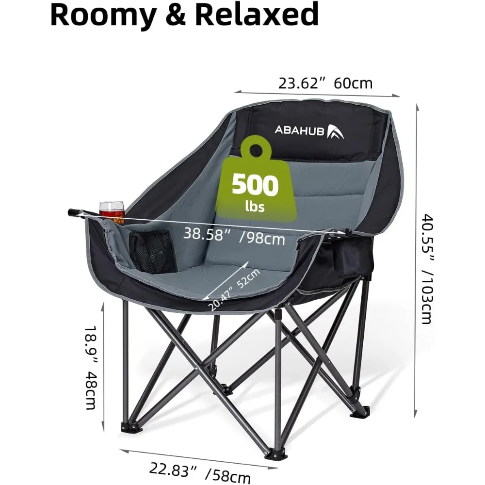 Oversized Padded Heavy Duty Quad Folding Portable Chairs XL for Outdoors, Supporting 500 Lbs, Black and Grey