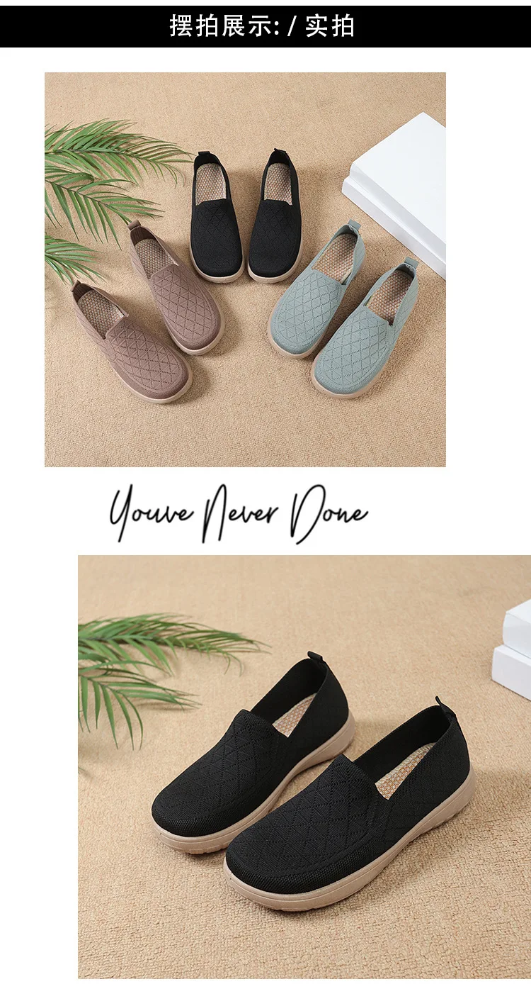 Damen Slip-On Schuhe im Stil von alten Peking-Stoffschuhen, atmungsaktive, gewebte, flache Schuhe, weich, rutschfest, bequem, zum Gehen, für Mütter, lässig, alltagstauglich, leichte Sneaker – Detail 17