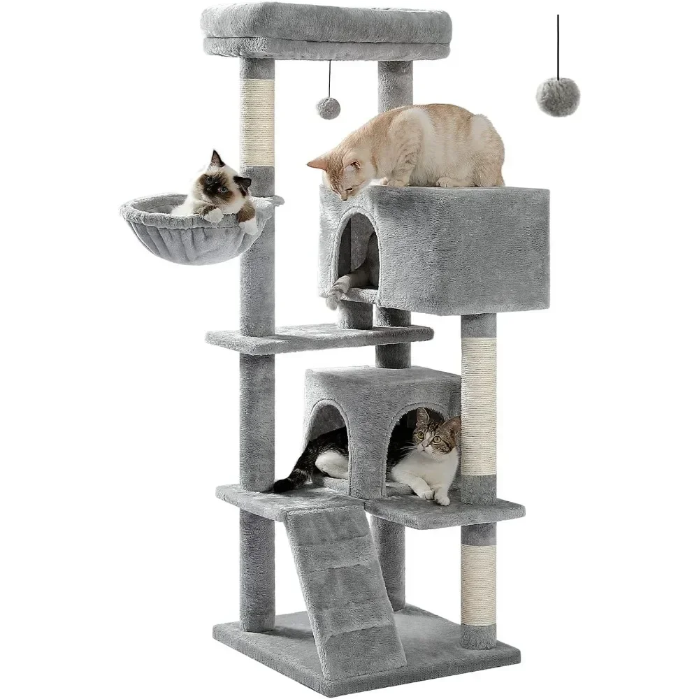 

Cat Tree, Dangling Pompom Tree for Cats Toys Cat Tree for Large Adult With Super Large Top Perch Grey Pet Products, Cat Tree