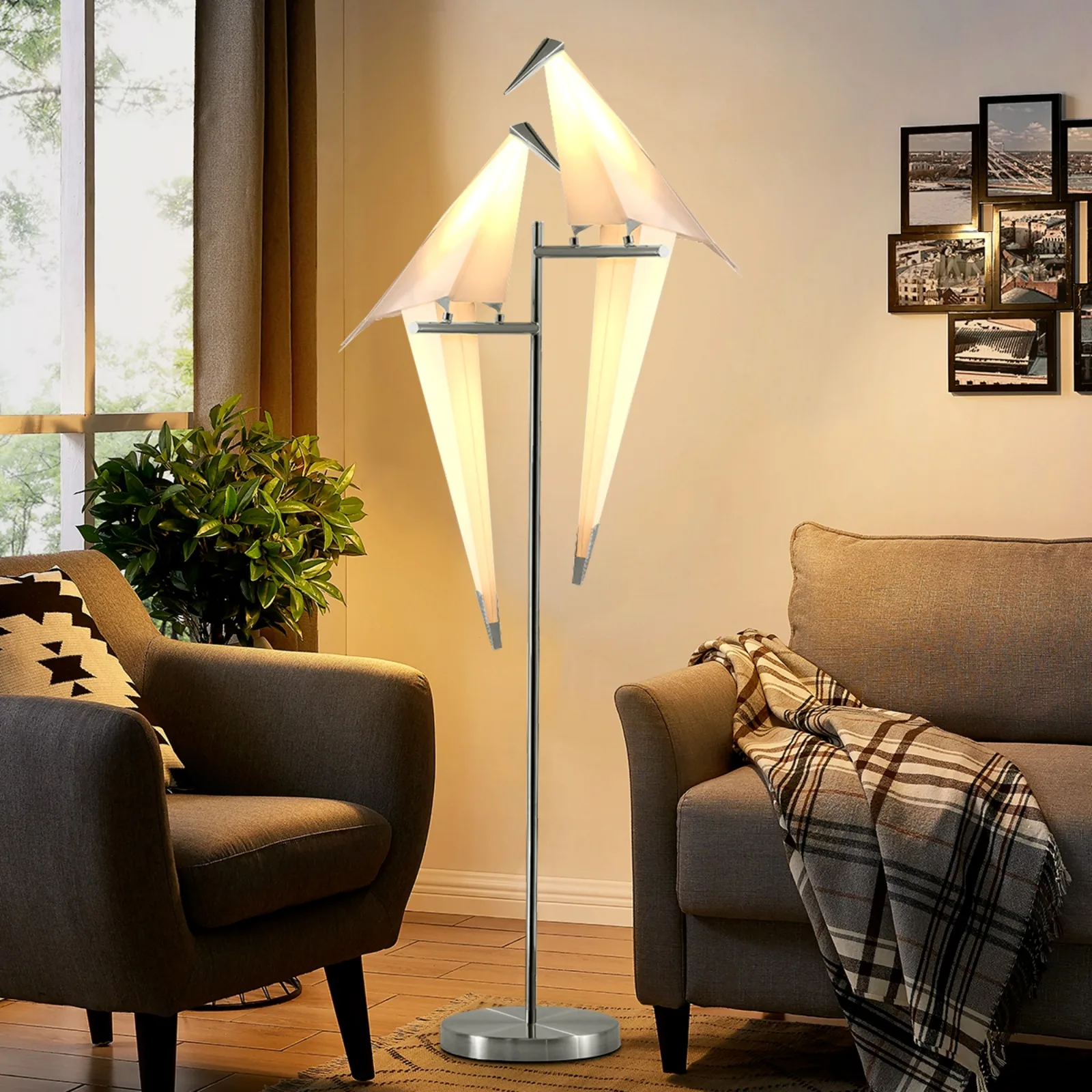 US  Creative LED floor lamp fashion art origami crane lamp bedroom reading cafe-