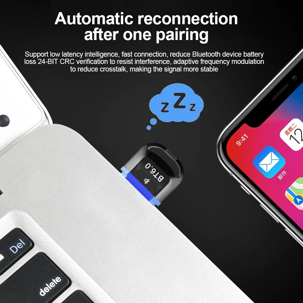 Adattatore Bluetooth 6.0 USB Bluetooth 5.4 per PC Dongle Mouse wireless Keyborad Ricevitore audio musicale Trasmettitore USB Senza driver