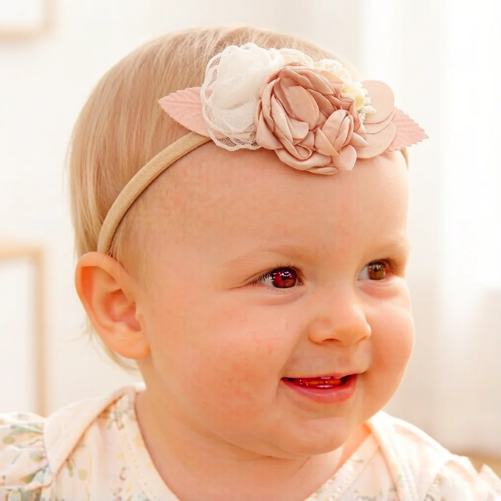 3pcs Newborn Baby Flower Headband Nude Nylon Headbands Fake Flower Girls Photography Kids Hair Accessory Soft Nylon Headwrap Set