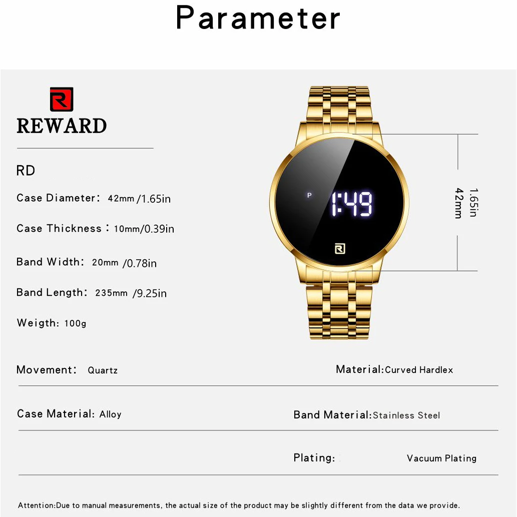 REWARD Quartz Watch for Men Luxury Gold Watch Waterproof Luminous Stainless Steel Business Men\'s Quartz Watch