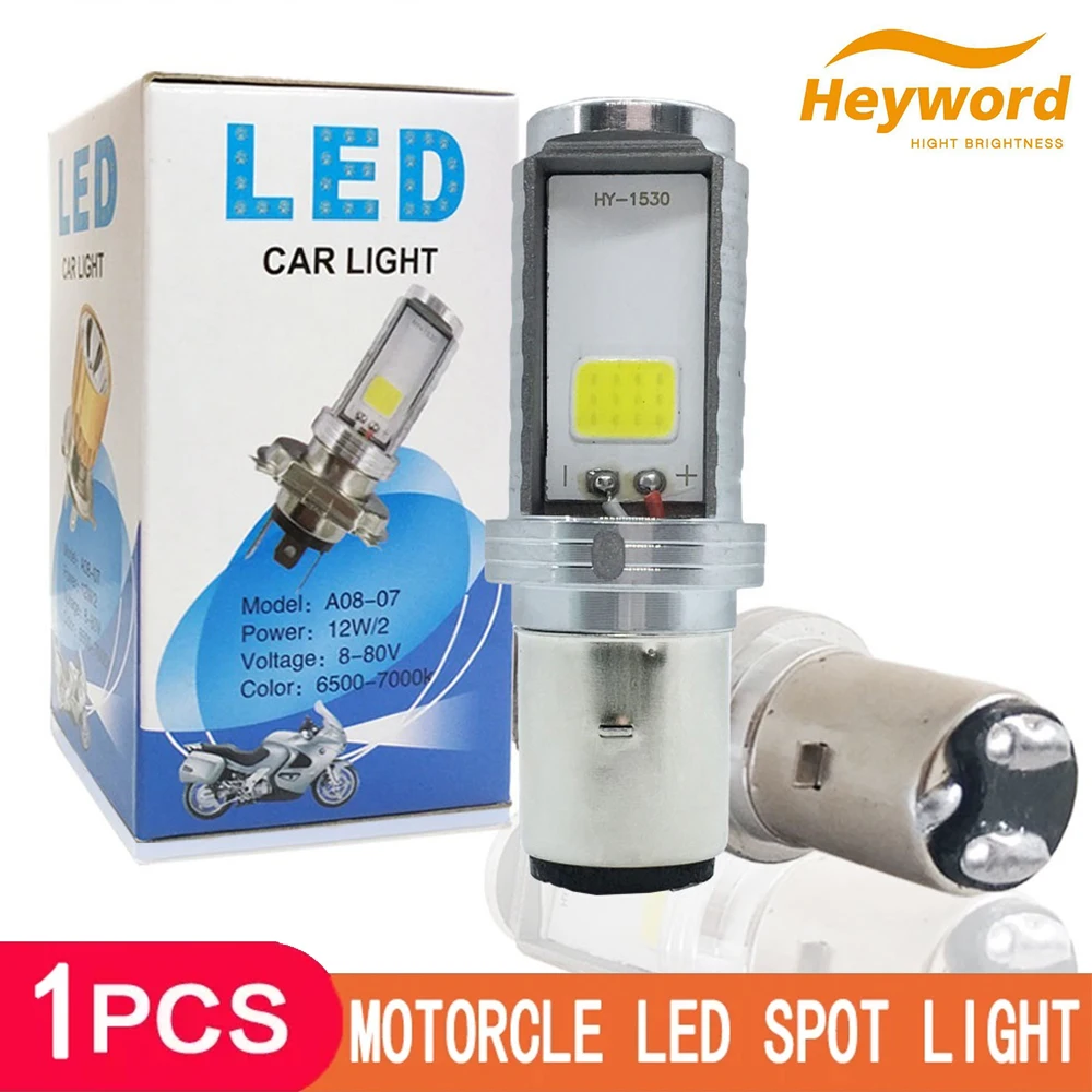 Motocicleta Farol Lâmpadas LED, Faróis de nevoeiro, 2 Lados COB Branco, 6000K, Hi Lo Lamp, Acessórios Scooter, H4, H6, BA20D, 12V