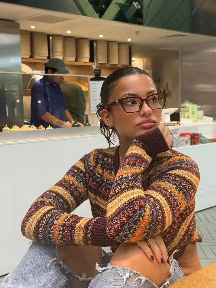 เสื้อคาร์ดิแกนถักลายทาง คอกลม แขนยาว ทรงหลวม ติดกระดุมแถวเดียว สไตล์ลำลอง สำหรับผู้หญิง ใส่ได้ทุกวัน