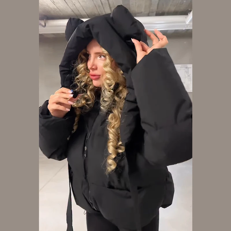 Modische Einfarbige Damen-Steppjacke mit Kapuze, Reißverschluss, Langen Ärmeln, Kurzer Schnitt, Locker Geschnitten, Schick, 2026 Herbst Winter Neue Streetwear für den Alltag – Detail 4