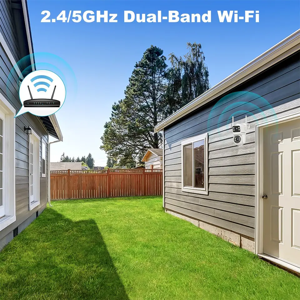 Dual-Lens WiFi Security Camera with Auto Tracking, 360° Pan