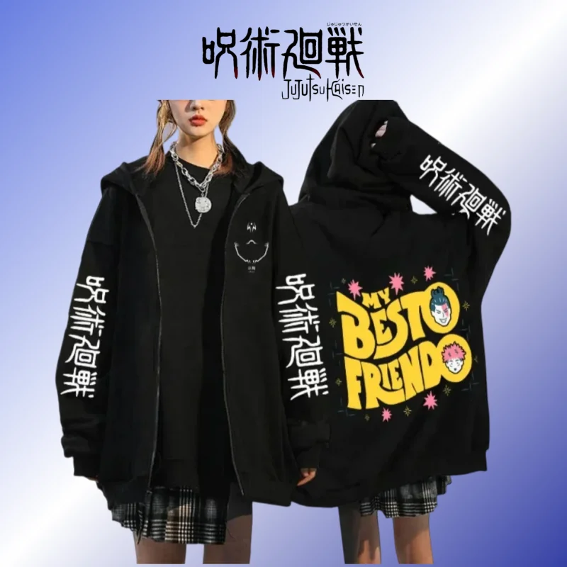 

Толстовки на молнии с капюшоном Jujutsu Kaisen Gojo Satoru, готические куртки на молнии, толстовки японского аниме Y2k, уличная одежда Yuji Itadori Harajuku