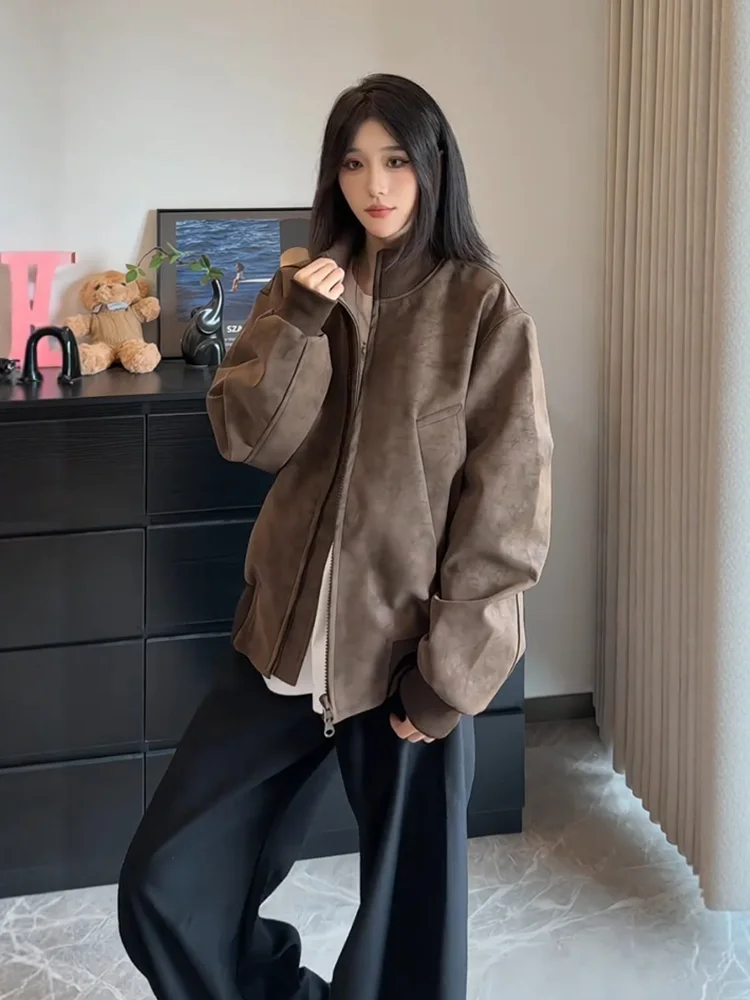 

Мужская куртка-бомбер в американском ретро-стиле с эффектом тай-дай, с воротником-стойкой, осенняя, в уличном стиле, свободного кроя, для мотоциклистов