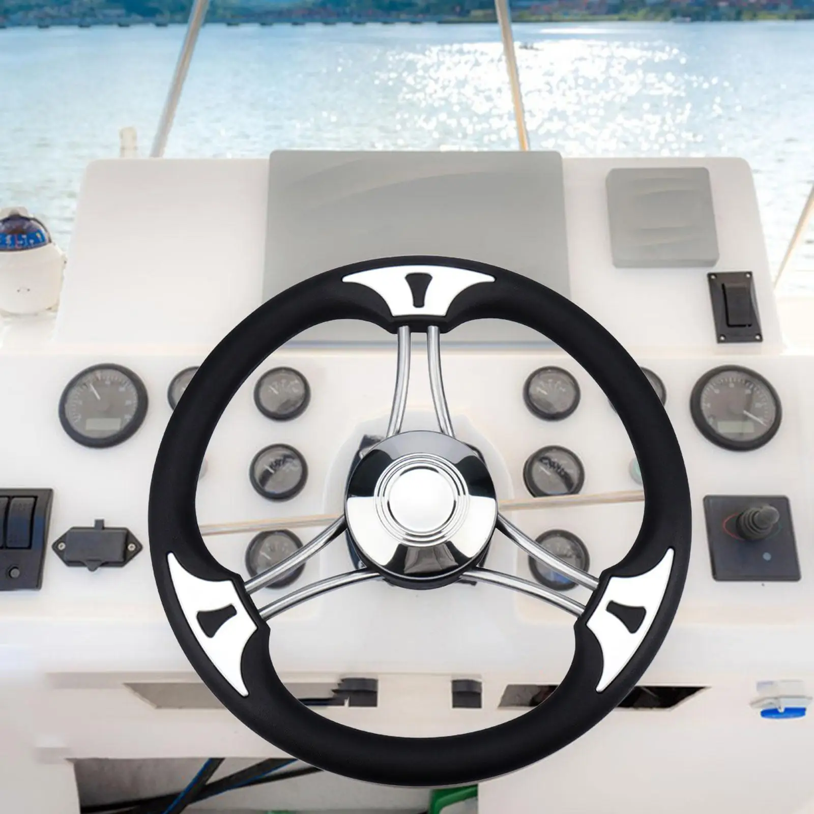 

Steering Wheel Non Slip Waterborne Vehicles Six Bar Support Sturdy Marine Foam Steering Wheel for Speedboat Yacht
