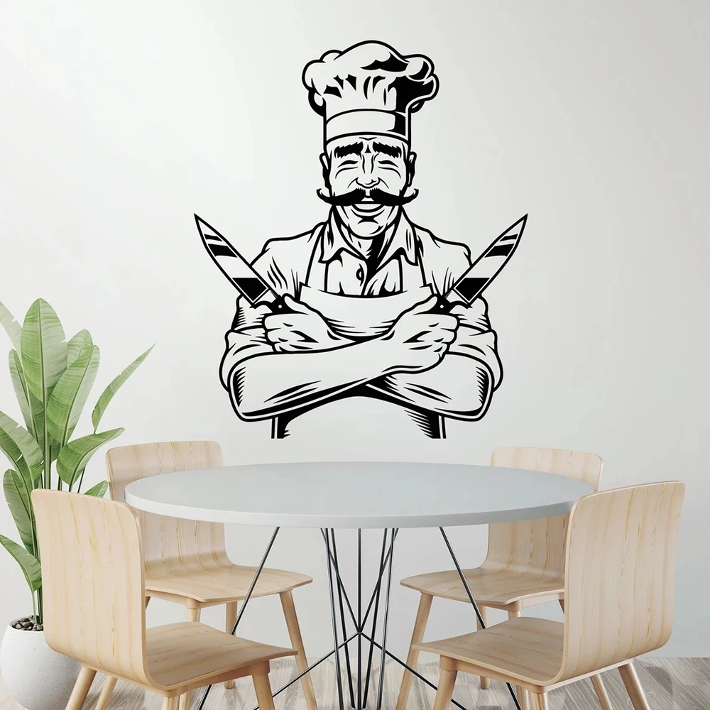 Chef Vinyl Wall Decal Kitchen Master Cooking Restaurant Wall Stickers Kitchen Decor Mural Removable Waterproof Decals A929