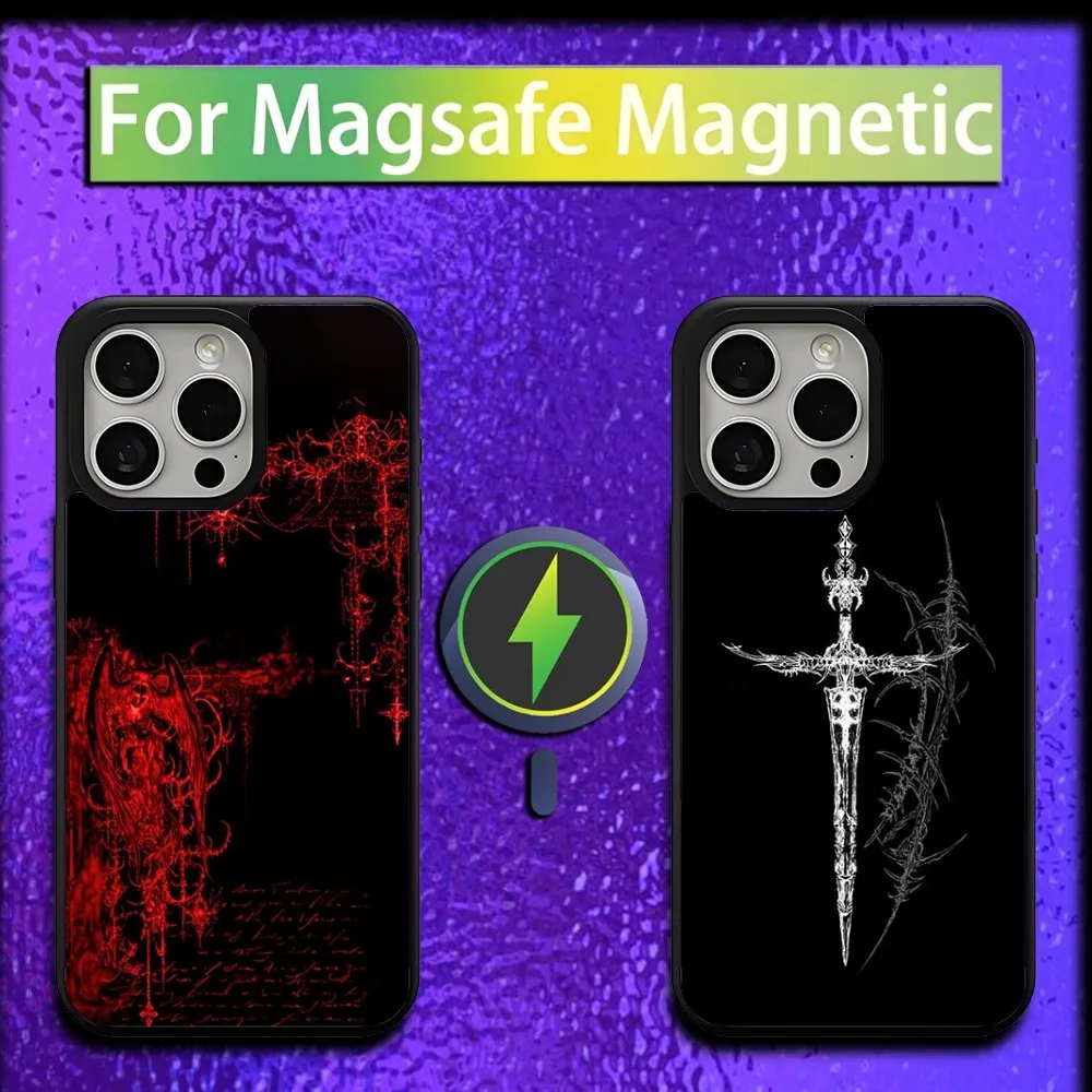 Gothic Cyber Sigil Cross Phone Case For iPhone 16,15,14,13,12,11,Plus,Pro,Max,Mini Magsafe Magnetic Wireless Charging