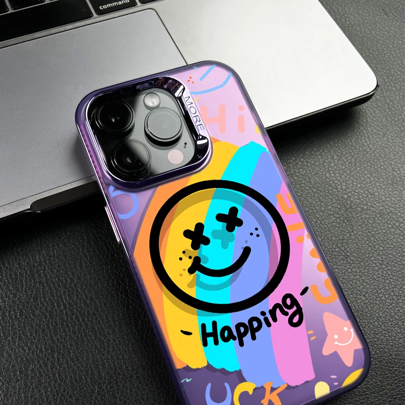 Magnetic Charge Wirelessly Phone Case For iPhone 11 12 13 14 15 Pro Max 14 15 Plus X XR XS Max Shockproof Protector Smiley face