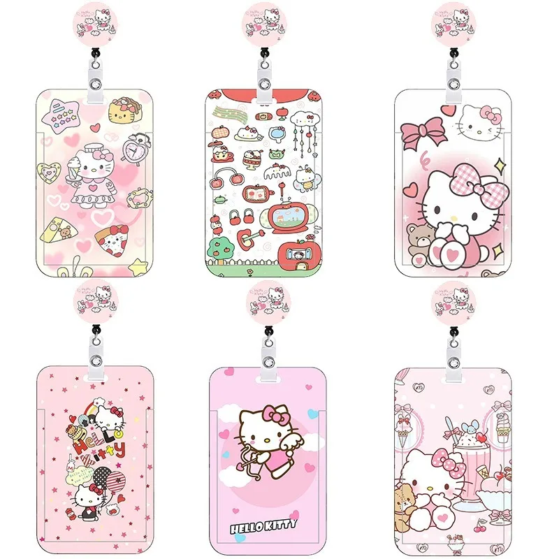 

Cute Hello Kitty Student Meal Card Holder Bus Subway Card Holder Expandable Easy To Pull Buckle Rope Drip Glue Pendant Wholesale