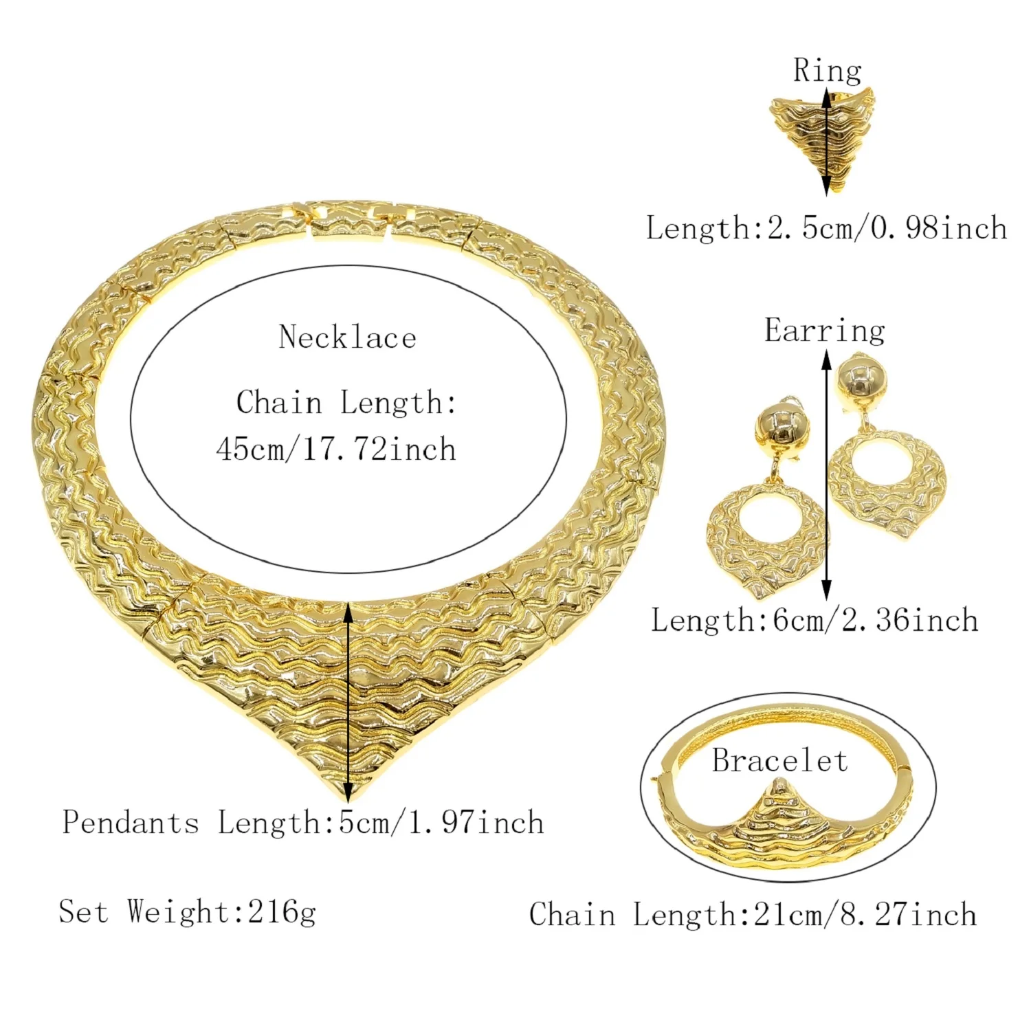 Woman Jewelry Set Italy Dubai Gold Plated Round Necklace Simple Style Earrings Bracelet Women Gift Bijoux