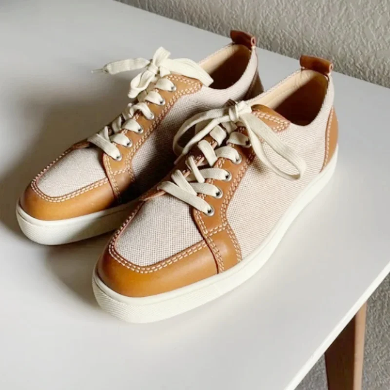 

Orange Patchwork Breathable Men Sneakers Round Toe Lace-Up Casual Shoes 2025 Male Fashion Luxury Flats Party Dress Weave Shoes