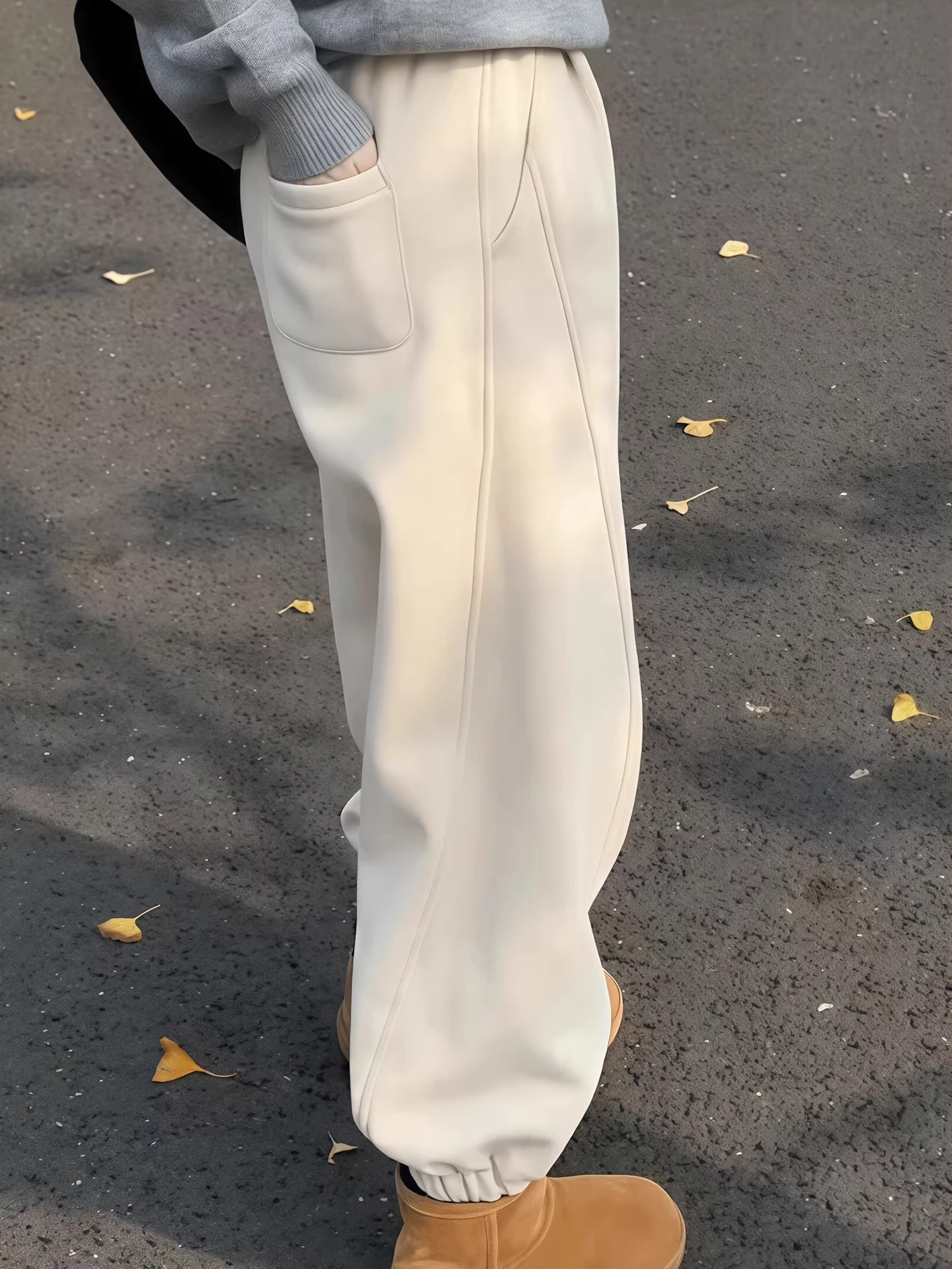 Pantalones Deportivos de Cintura Alta con Forro de Felpa para Mujer, Otoño Invierno, Nuevo Estilo, Talla Pequeña, Pantalones Casuales de Moda