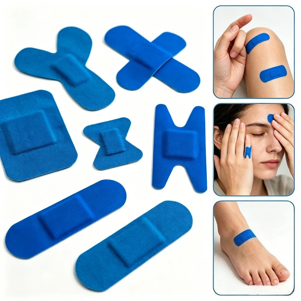20Pcs Blue Band Aid Metal Detectable Plasters Cook chef Food-grade Aluminum Foil Wound Dressing Patch Tape Adhesive Bandages