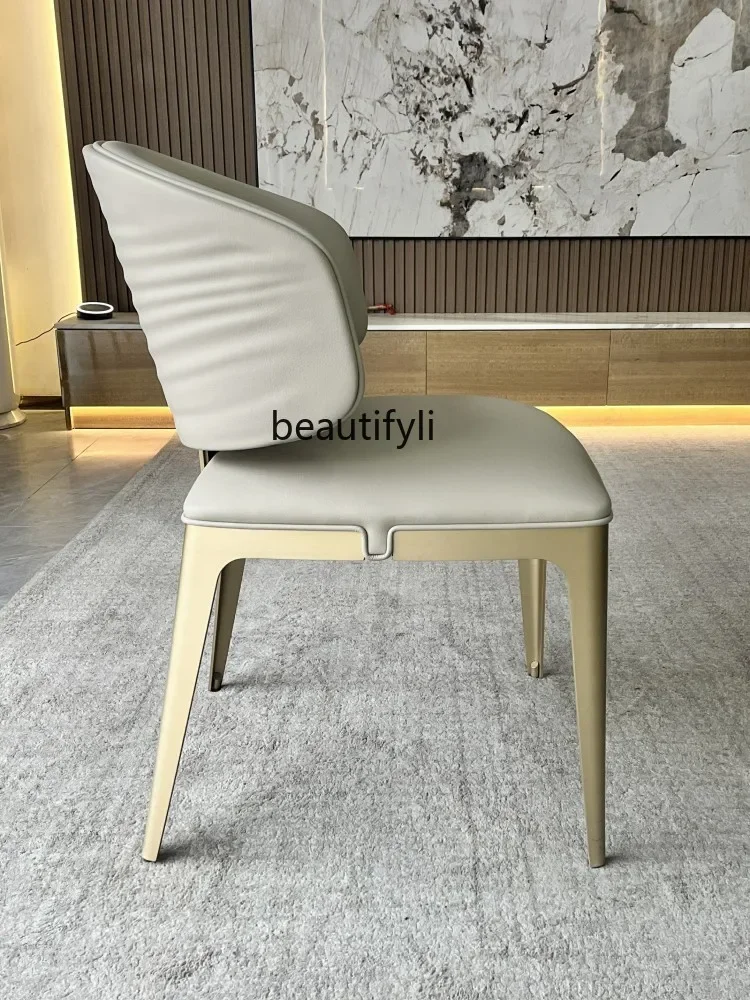 

K185 Italian-Style Light Luxury Leather Dining Chair Home Backrest High-Grade Comfortable Stainless Steel Designer Sample Room C