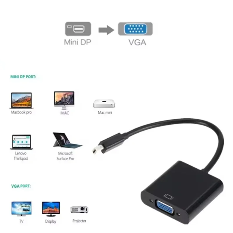 Mini dp para vga fêmea conversor cabo adaptador 1080p mini displayport para vga adaptador para computador portátil projetor tv conversor