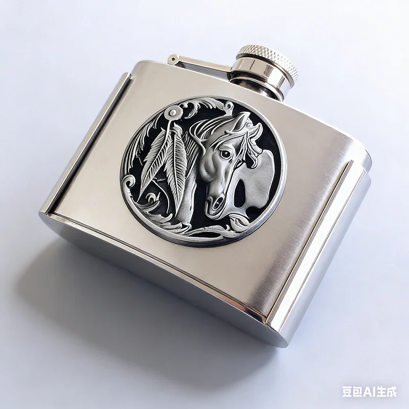 Western Horse Three Ounce Stainless Steel Flask Belt Buckle Free Shipping BK-FL-Horse