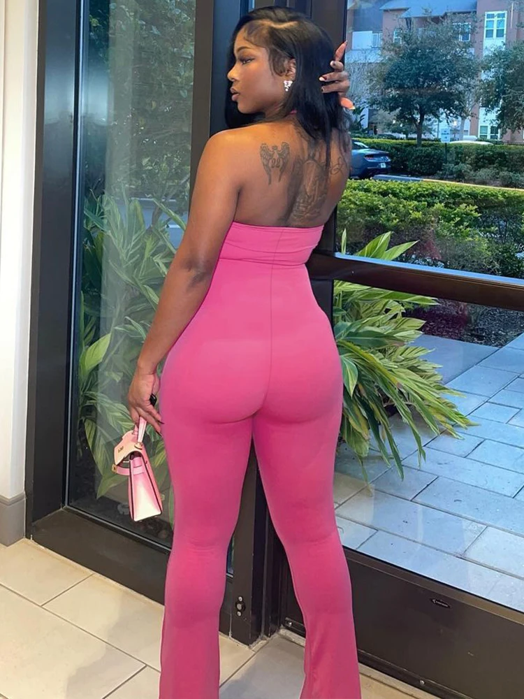 แปลก Puss Halter Backless Jumpsuits ผู้หญิงเซ็กซี่ Cleavage Skinny แขนกุด Hottie Midnight เซ็กซี่ Hipster Party คลาสสิก Overalls