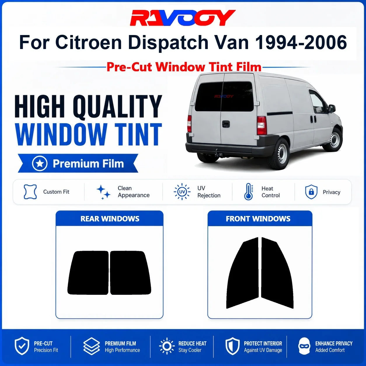Premium Pre-Cut Window Tint For Citroen Dispatch Van 1994-2006 Front & Rear Windows UV Heat Rejection Privacy Film