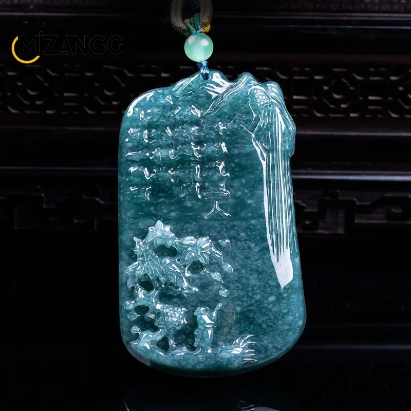 Natural Jadeite Moonlit Drinking Pendant Thickened Exquisite and Fashionable High-ice Jade Necklace Men and Women A Special Gift