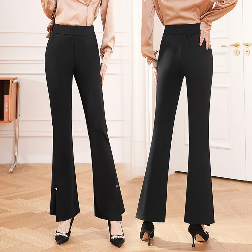 

High-Quality Split Micro Flare Pants Women's Spring and Autumn 2023 New High Waist Elastic Waist Loose Drop Good Casual Pants4XL