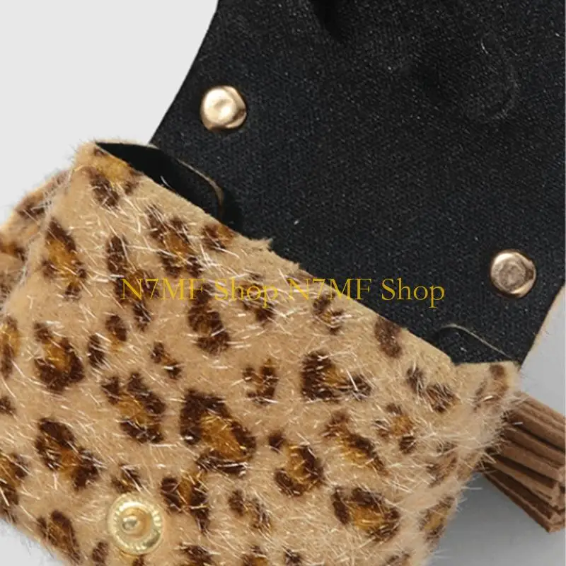 

N7MF Retro Leopard Pattern Keychain Bowknot Detail Star Charm Lightweight Coin Purse