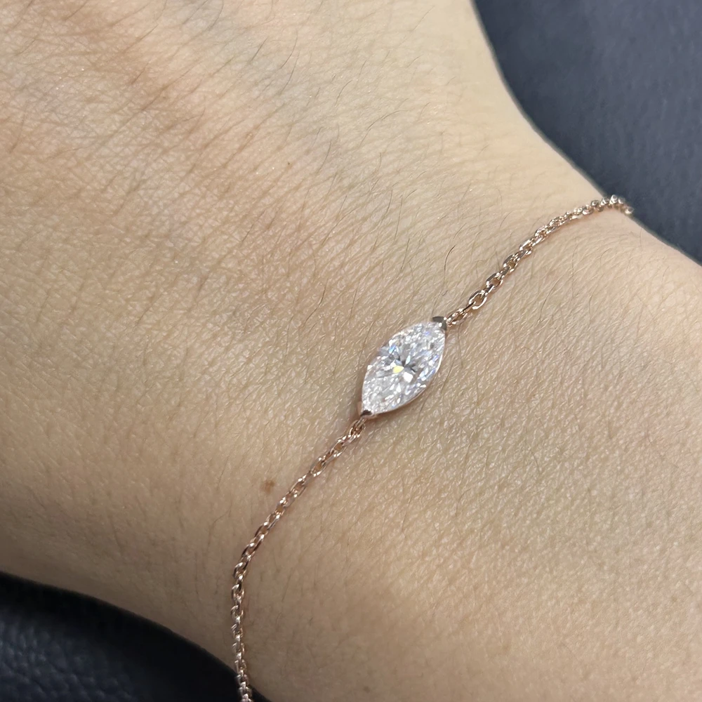 Meisidian 1Carat Marquise Moissanite 17CM 18K Rose Gold Diamond Women Bracelet