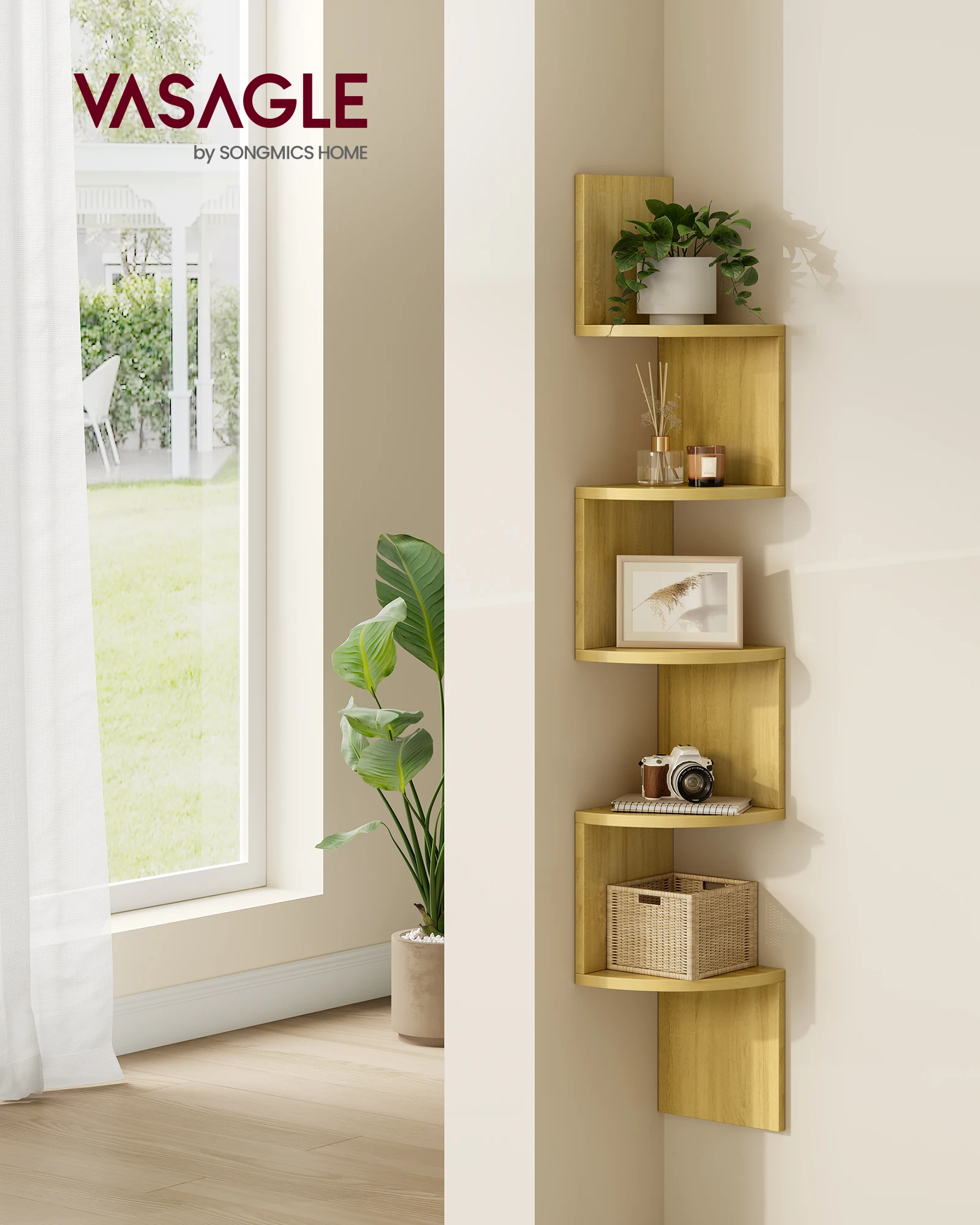 VASAGLE 5-niveau wandplank wandplank zwevende plank voor boeken boekenkast slaapkamer planten plank woonkamer