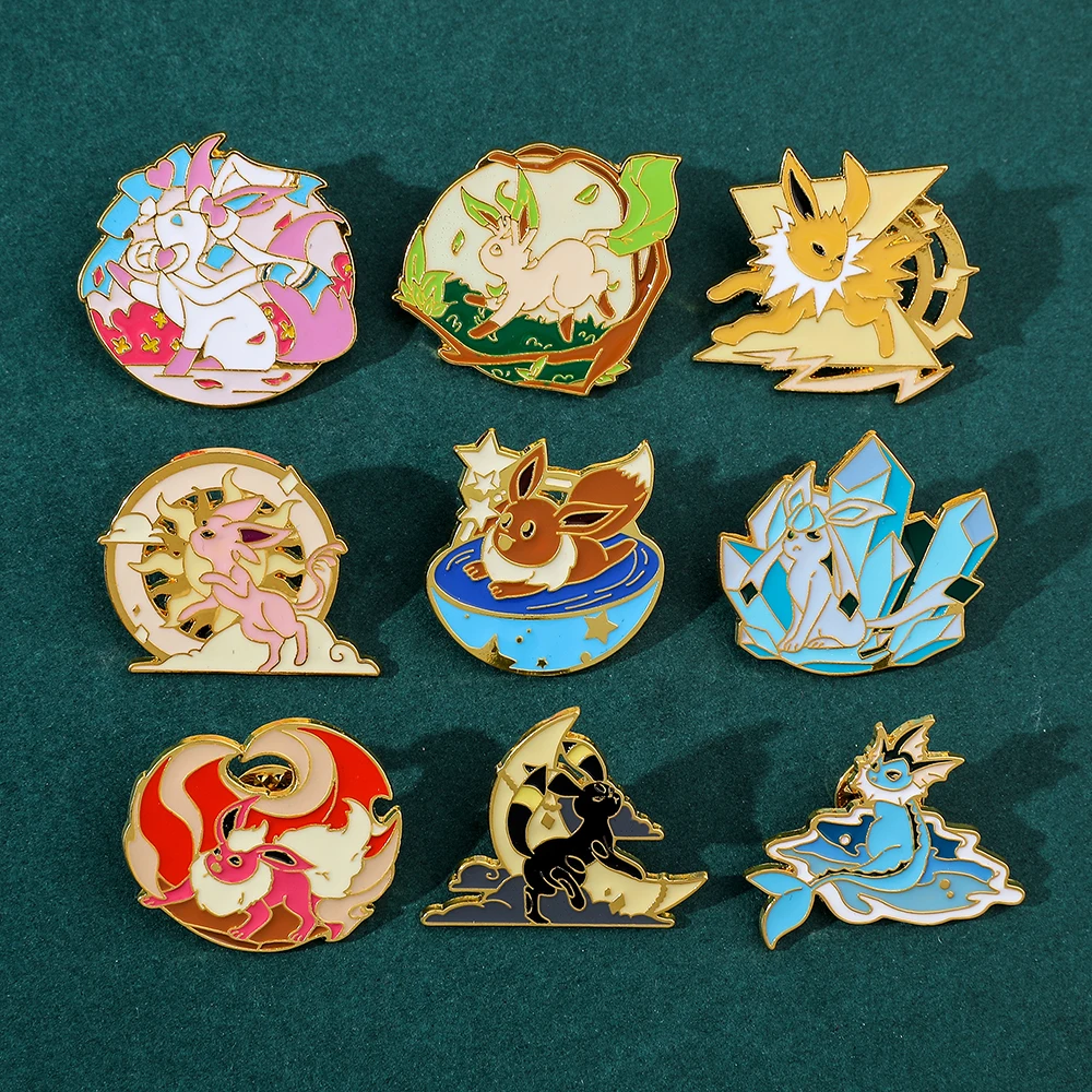 9 buah kartun kreatif Leader bros modis Mega Evolution Pin Enamel evolusi pakaian ransel perhiasan aksesori lencana logam