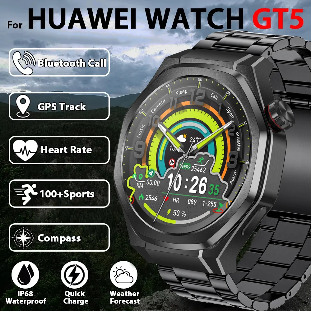 

New For Huawei Watch5ultra Men GPS Track Sports SmartWatch 1.53 Inch Ultra HD AMOLED Screen Waterproof Bluetooth Call Smartwatch