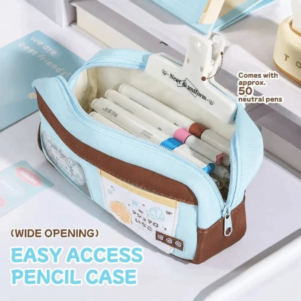 Large Capacity Pencil Case Clear Window Transparent Window Pencil Pouch Multi-Layer Color Block Stationery Case