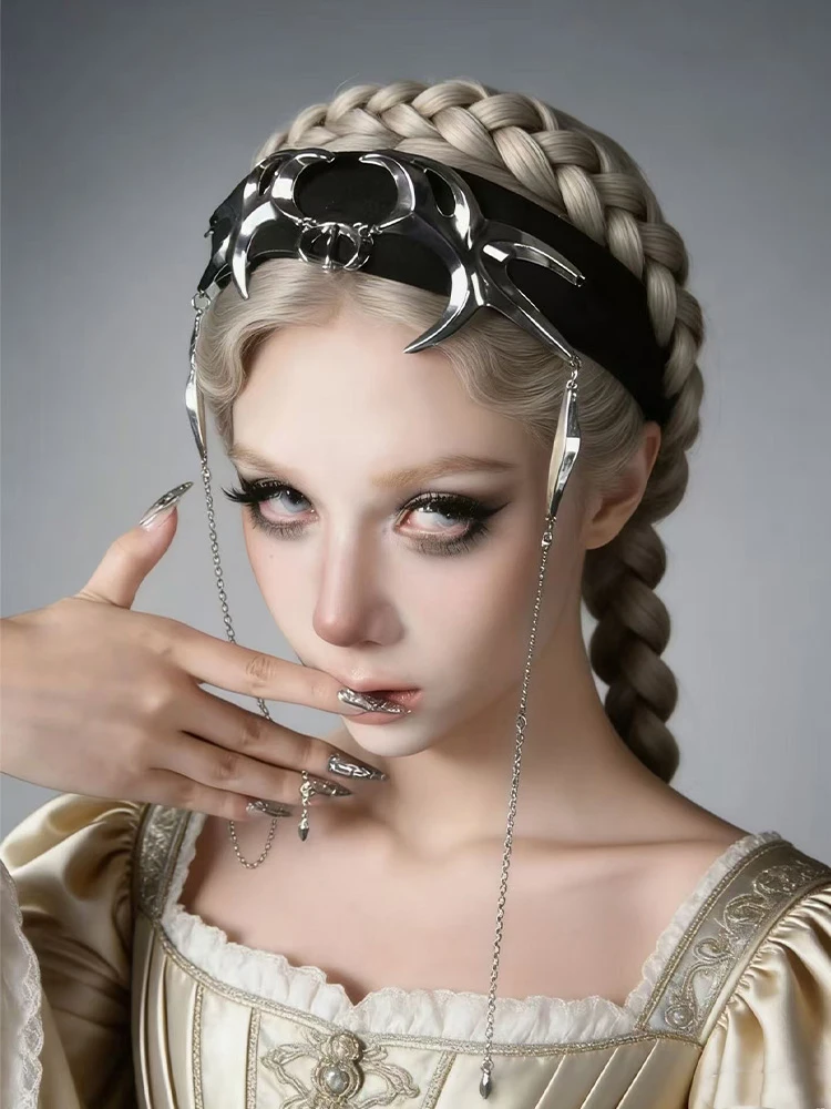 Women's Edgy Punk Jewelry Accessories Headband with Chain Detail for Fashion-Forward Streetwear Looks