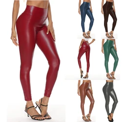 Pantaloni colorati in ecopelle da donna a vita alta Leggings Skinny per il sollevamento dell'anca pantaloni elastici in similpelle