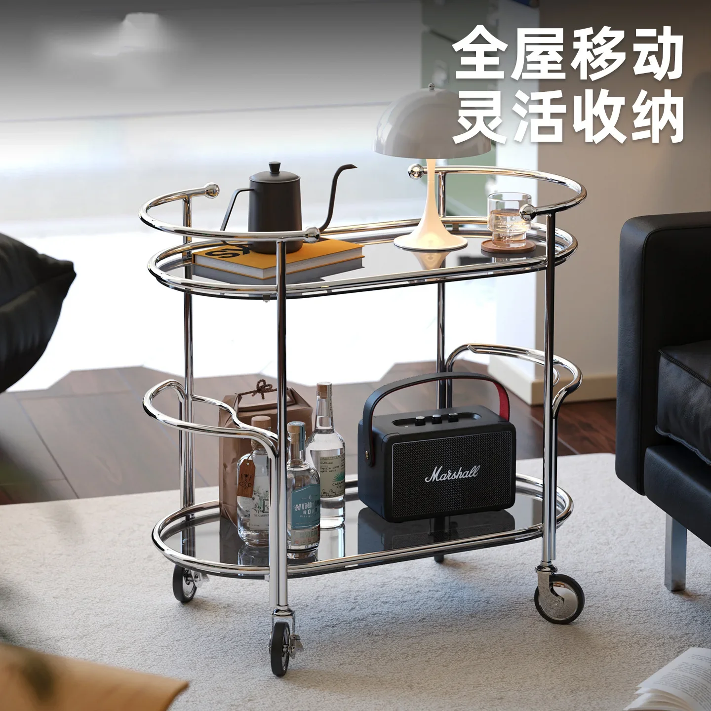 Storage cart removable coffee  living room dining car sofa side few retro bedside rack four wheels