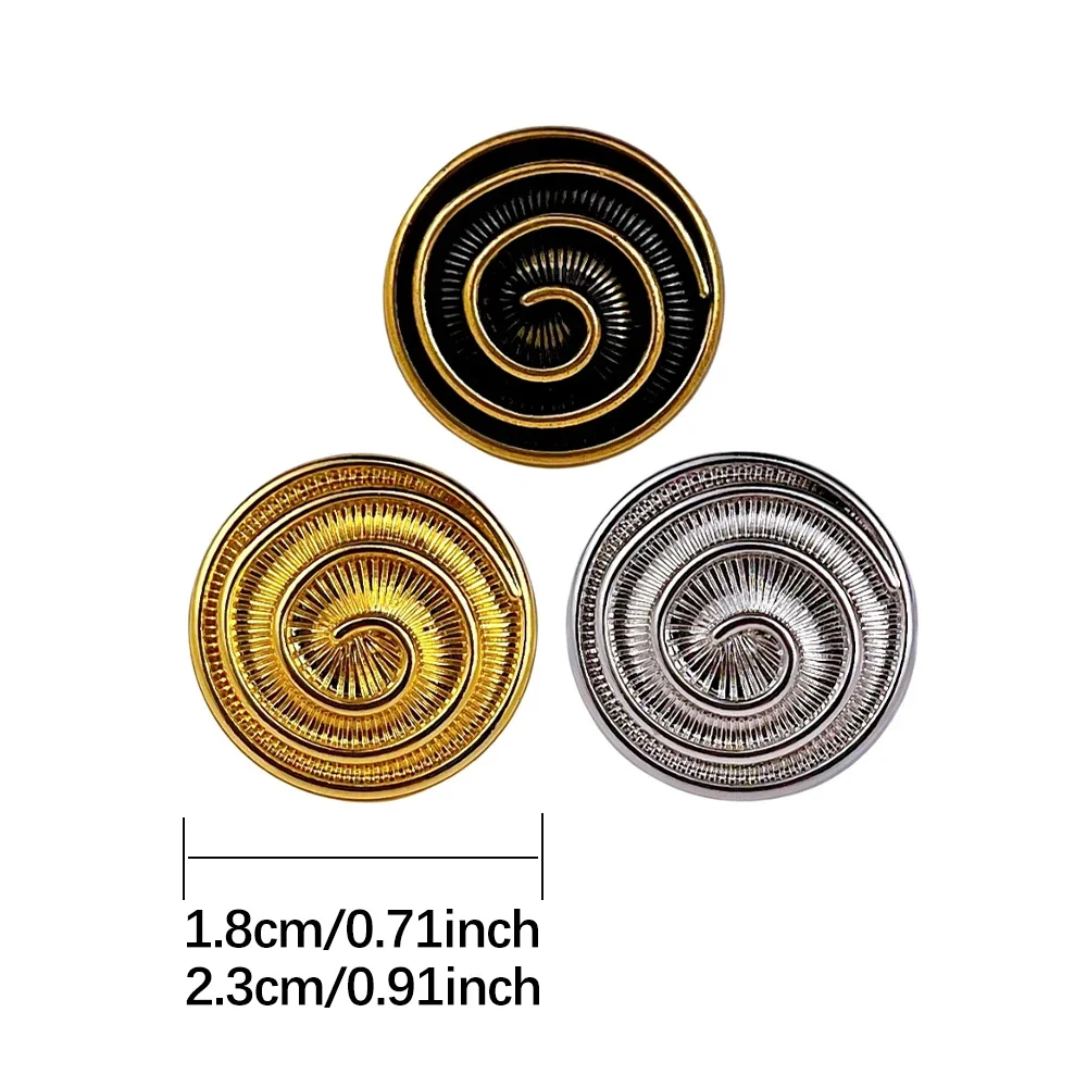 10pcs Vintage Spiral Metal Buttons for Suits/Denim/Knitwear, 18/23mm, Gold/Silver/Antique Gold, Retro Decorative Sewing Buttons