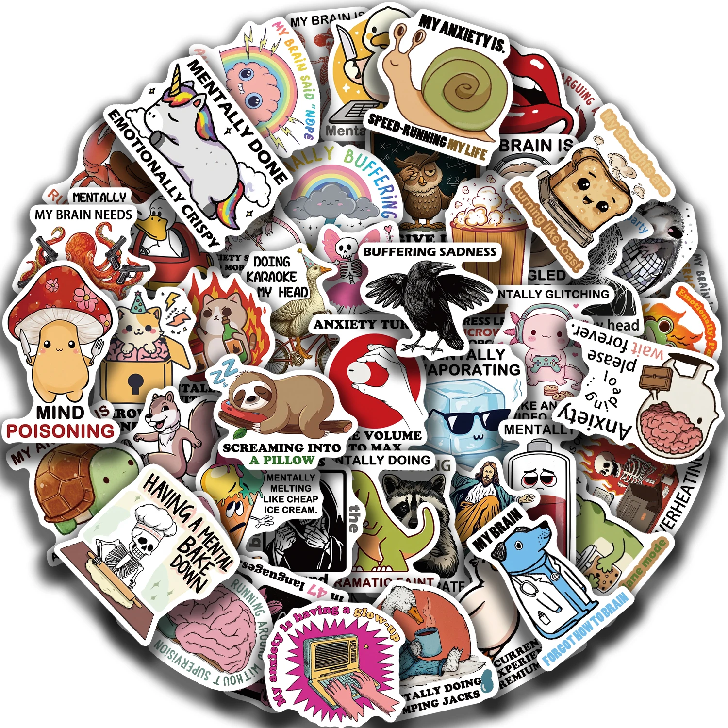 50pcs Mental Breakdown Animals Stickers Collection Handmade Account DIY Graffiti Manual Notebook Mobile Tablet Sticker Toy