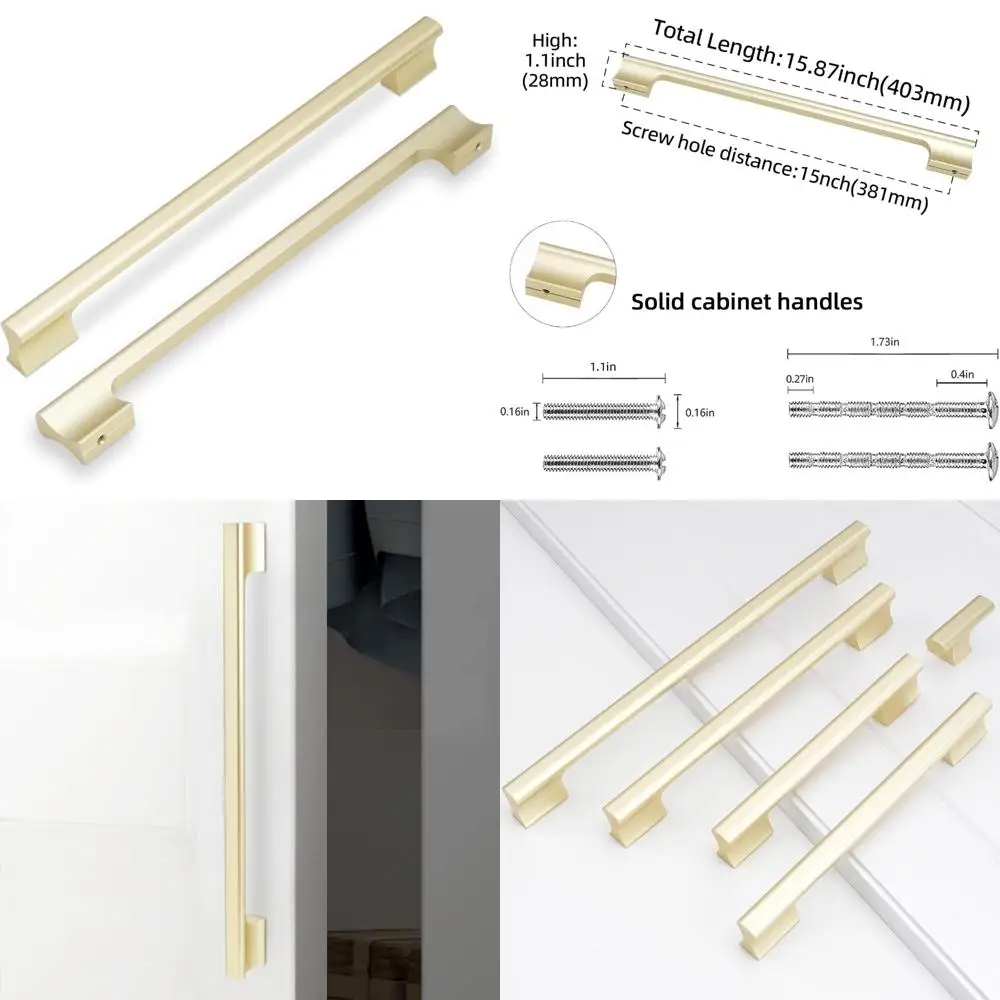 

15 Inch Brushed Brass Kitchen Cabinet Handles - Modern Gold Drawer Pulls for Cabinets and Dressers