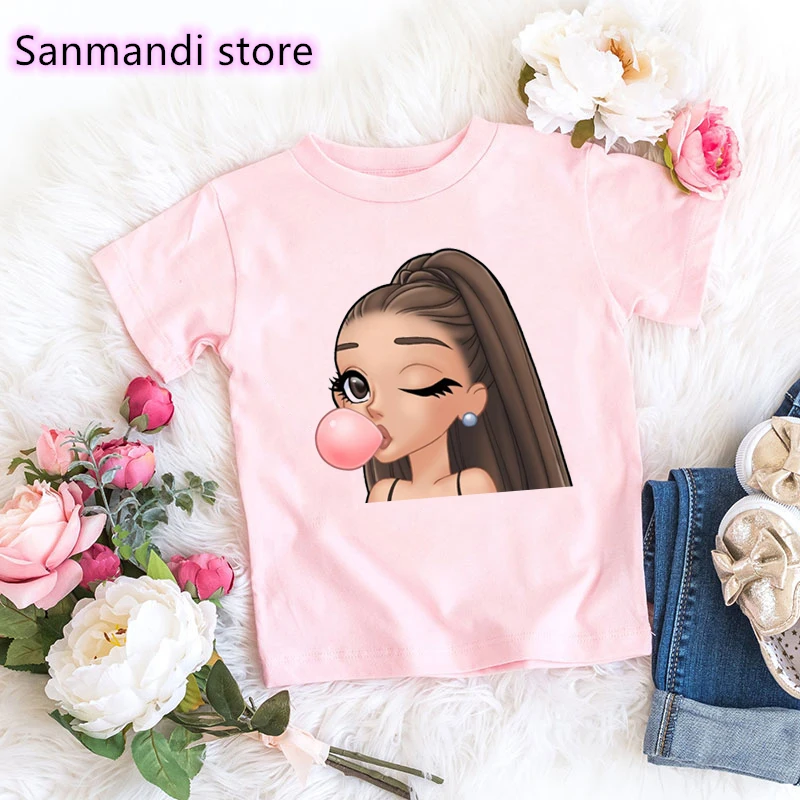 

Lovely Cartoon Ariana Grand Blowing Bubbles Cartoon Print Tshirt Kids Clothes Harajuku Kawaii Children Clothing T Shirt Girls