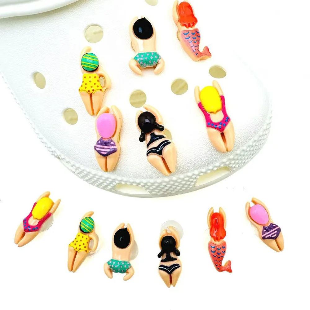 6/12PCS Shoe Charms Set Cartoon Swimming Figurine Resin Shoe Decorations Buckle for Sandals Clogs DIY Accessories Gifts