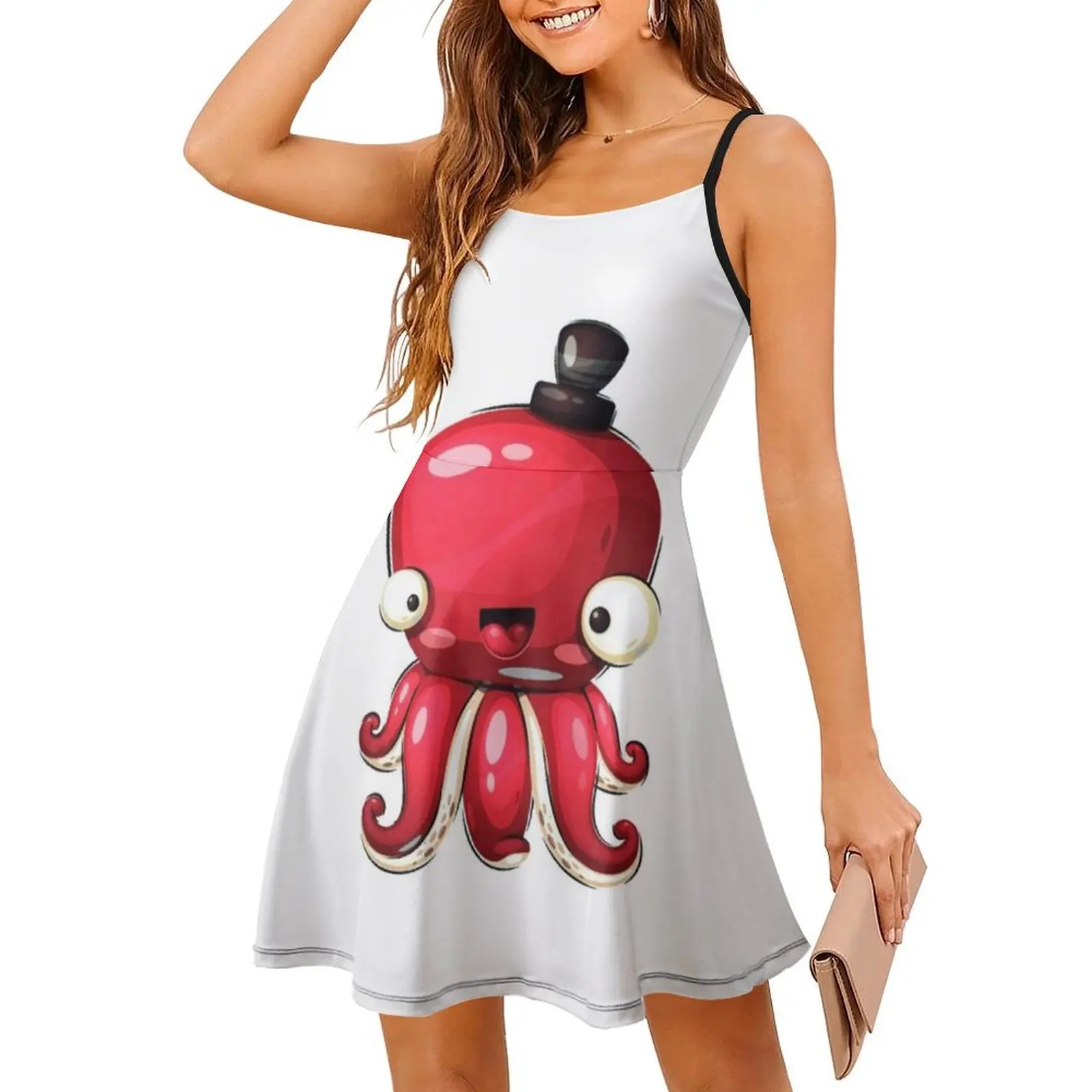 السيد الأخطبوط البوهيمي فستان بلا أكمام متعدد المطبوعات شاطئ عطلة فستان الحفلات مخلوق البحر الكرتون الحيوانات لطيف مضحك المرأة